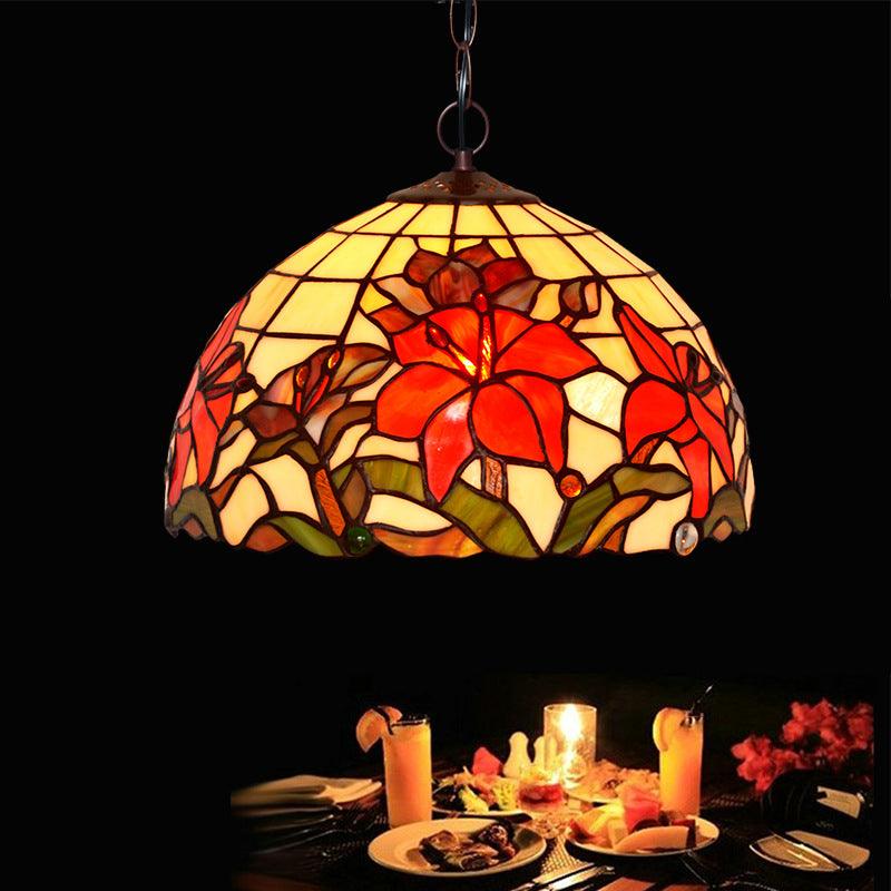 1/2 Lights Chandelier Lamp Mediterranean Floral Red Cut Glass Suspension Pendant Light 12 Inch W - Rebooters