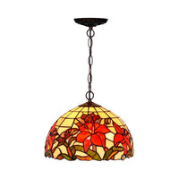 1/2 Lights Chandelier Lamp Mediterranean Floral Red Cut Glass Suspension Pendant Light 12 Inch W - Rebooters