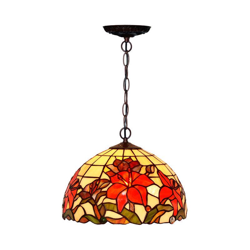1/2 Lights Chandelier Lamp Mediterranean Floral Red Cut Glass Suspension Pendant Light 12 Inch W - Rebooters