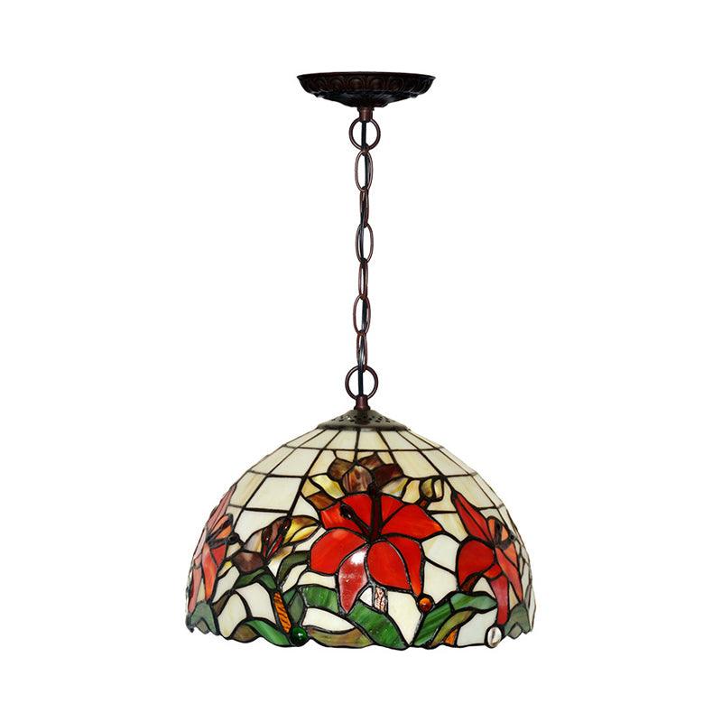 1/2 Lights Chandelier Lamp Mediterranean Floral Red Cut Glass Suspension Pendant Light 12 Inch W - Rebooters