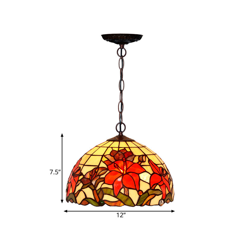 1/2 Lights Chandelier Lamp Mediterranean Floral Red Cut Glass Suspension Pendant Light 12 Inch W - Rebooters