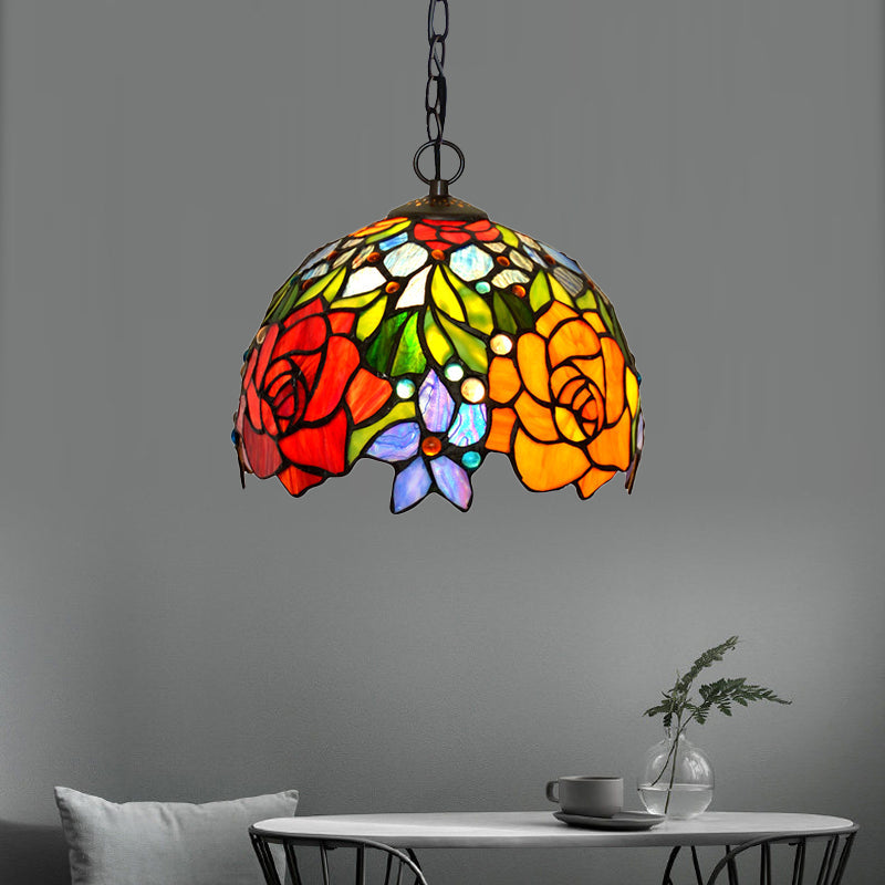 Victorian Floral Chandelier Lamp 1/2/3 Lights Red Cut Glass Pendant Light 10/12/16 Inch Wide - Rebooters