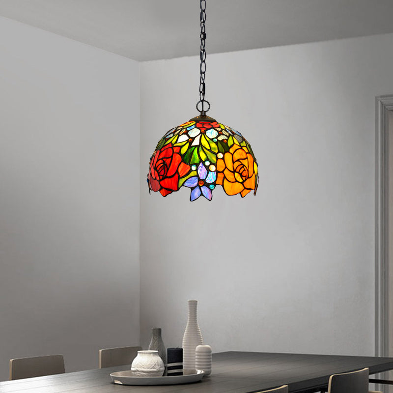 Victorian Floral Chandelier Lamp 1/2/3 Lights Red Cut Glass Pendant Light 10/12/16 Inch Wide - Rebooters