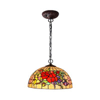 2 Lights Floral Ceiling Chandelier Tiffany-Style Red Pink Stained Glass Lamp for Kitchen - Rebooters