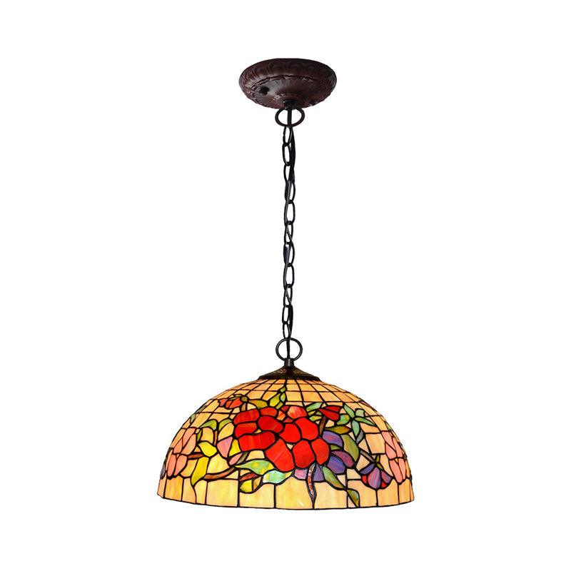 2 Lights Floral Ceiling Chandelier Tiffany-Style Red Pink Stained Glass Lamp for Kitchen - Rebooters