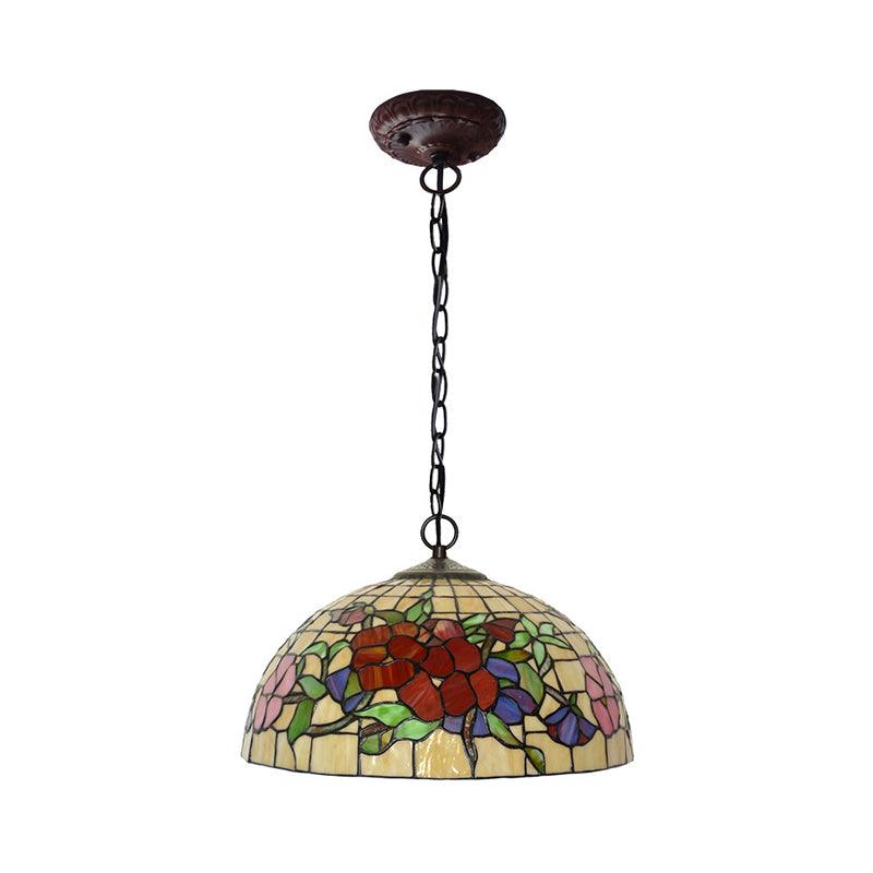 2 Lights Floral Ceiling Chandelier Tiffany-Style Red Pink Stained Glass Lamp for Kitchen - Rebooters
