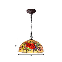 2 Lights Floral Ceiling Chandelier Tiffany-Style Red Pink Stained Glass Lamp for Kitchen - Rebooters