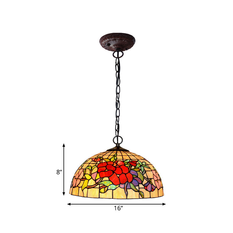 2 Lights Floral Ceiling Chandelier Tiffany-Style Red Pink Stained Glass Lamp for Kitchen - Rebooters