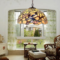 2 Lights Floral Ceiling Chandelier Tiffany-Style Red Pink Stained Glass Lamp for Kitchen - Rebooters