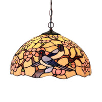 2 Lights Floral Ceiling Chandelier Tiffany-Style Red Pink Stained Glass Lamp for Kitchen - Rebooters