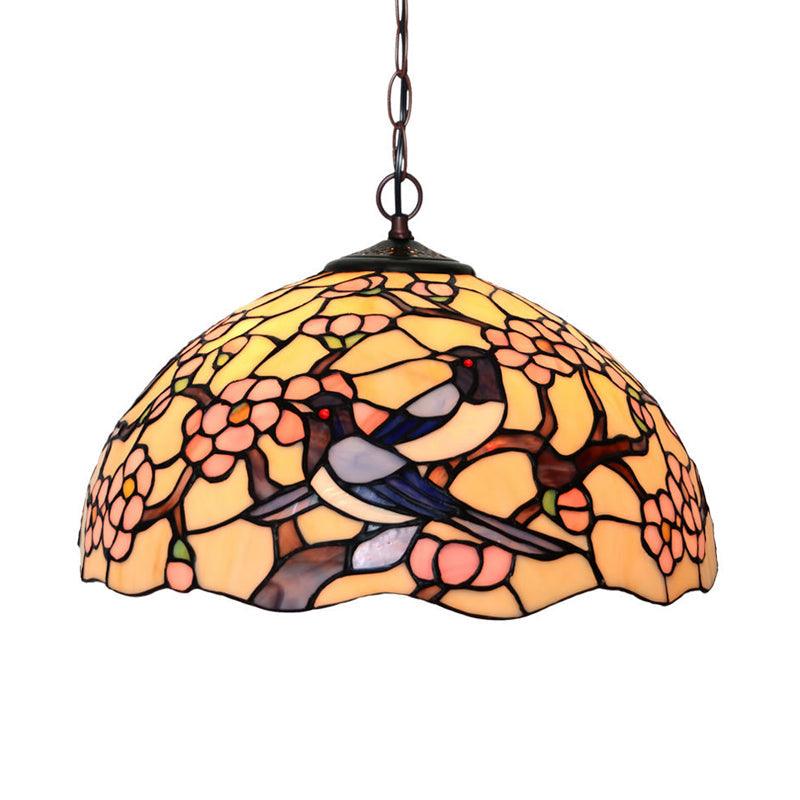 2 Lights Floral Ceiling Chandelier Tiffany-Style Red Pink Stained Glass Lamp for Kitchen - Rebooters