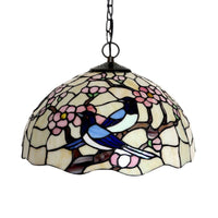 2 Lights Floral Ceiling Chandelier Tiffany-Style Red Pink Stained Glass Lamp for Kitchen - Rebooters