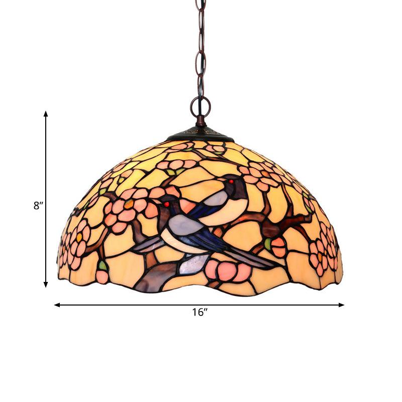 2 Lights Floral Ceiling Chandelier Tiffany-Style Red Pink Stained Glass Lamp for Kitchen - Rebooters
