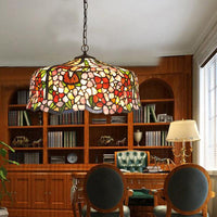 2/3 Lights Floral Ceiling Chandelier Tiffany-Style Red Stained Glass Hanging Light Kit 19.5 Inch Wide - Rebooters
