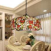 2/3 Lights Floral Ceiling Chandelier Tiffany-Style Red Stained Glass Hanging Light Kit 19.5 Inch Wide - Rebooters