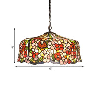 2/3 Lights Floral Ceiling Chandelier Tiffany-Style Red Stained Glass Hanging Light Kit 19.5 Inch Wide - Rebooters