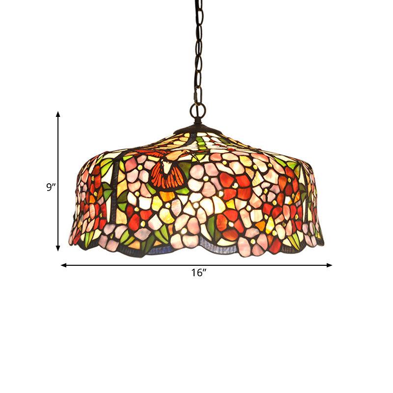 2/3 Lights Floral Ceiling Chandelier Tiffany-Style Red Stained Glass Hanging Light Kit 19.5 Inch Wide - Rebooters