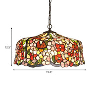 2/3 Lights Floral Ceiling Chandelier Tiffany-Style Red Stained Glass Hanging Light Kit 19.5 Inch Wide - Rebooters