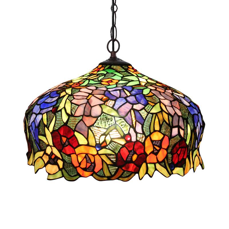 2 Lights Chandelier Mediterranean Blossom Orange Stained Glass Ceiling Lamp - Rebooters