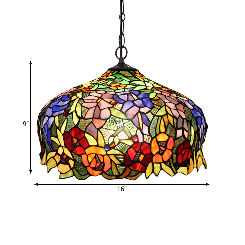 2 Lights Chandelier Mediterranean Blossom Orange Stained Glass Ceiling Lamp - Rebooters