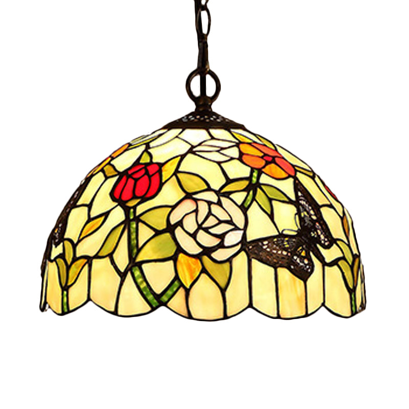 1/2 Lights Kitchen Chandelier Pendant Light Mediterranean Bronze Ceiling Lamp with Domed Cut Glass Shade 12 Inch W - Rebooters