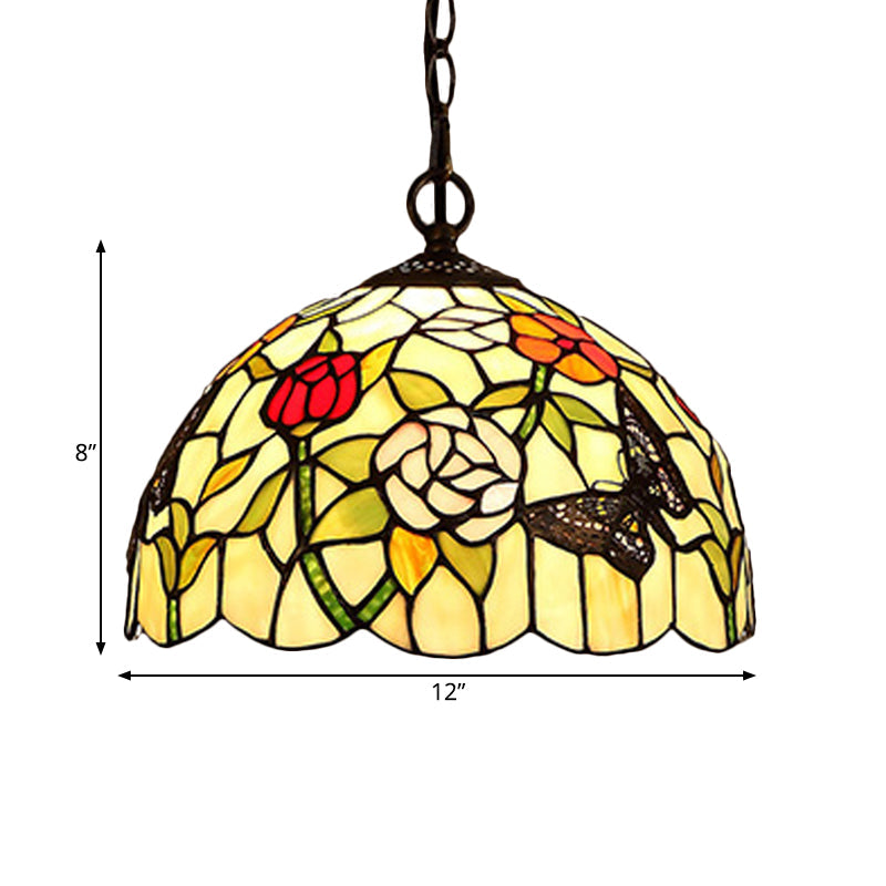 1/2 Lights Kitchen Chandelier Pendant Light Mediterranean Bronze Ceiling Lamp with Domed Cut Glass Shade 12 Inch W - Rebooters