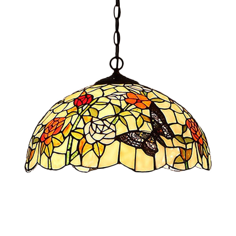 1/2 Lights Kitchen Chandelier Pendant Light Mediterranean Bronze Ceiling Lamp with Domed Cut Glass Shade 12 Inch W - Rebooters