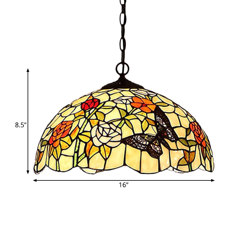 1/2 Lights Kitchen Chandelier Pendant Light Mediterranean Bronze Ceiling Lamp with Domed Cut Glass Shade 12 Inch W - Rebooters