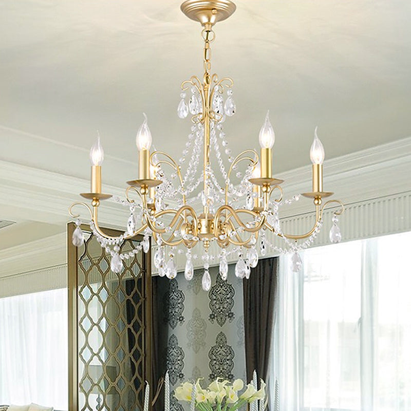 Gold Candle Chandelier Pendant Light Rustic Crystal 3/6/8 Lights - Rebooters