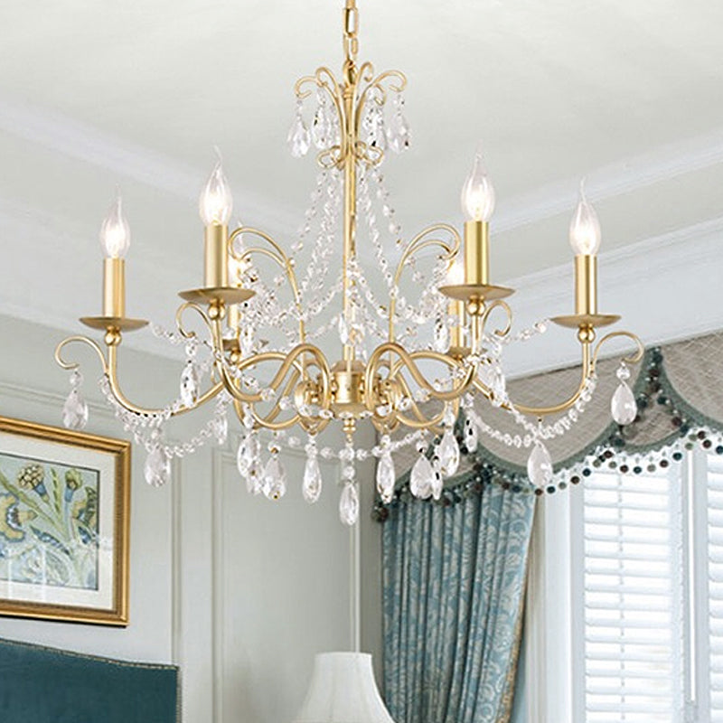 Gold Candle Chandelier Pendant Light Rustic Crystal 3/6/8 Lights - Rebooters