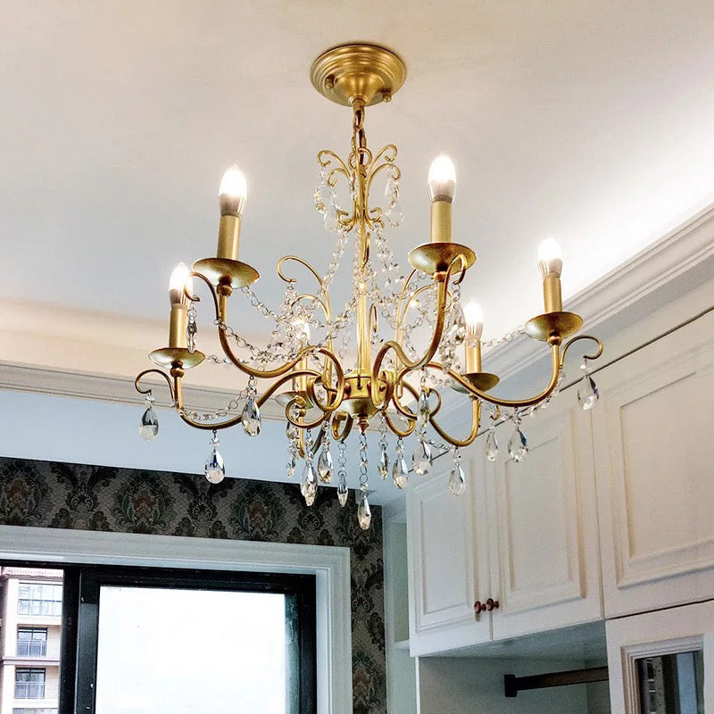 Gold Candle Chandelier Pendant Light Rustic Crystal 3/6/8 Lights - Rebooters