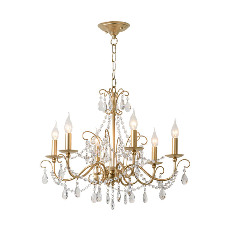 Gold Candle Chandelier Pendant Light Rustic Crystal 3/6/8 Lights - Rebooters