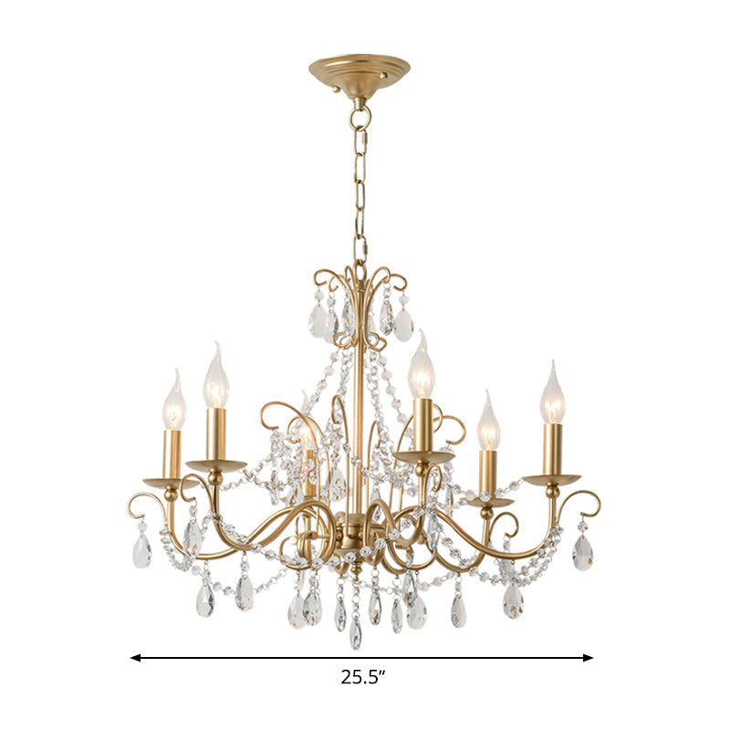 Gold Candle Chandelier Pendant Light Rustic Crystal 3/6/8 Lights - Rebooters