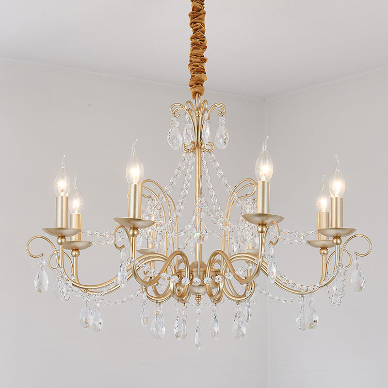 Gold Candle Chandelier Pendant Light Rustic Crystal 3/6/8 Lights - Rebooters