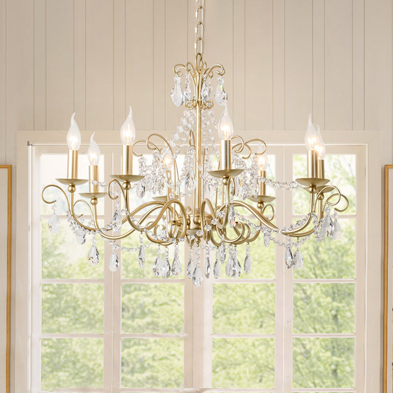 Gold Candle Chandelier Pendant Light Rustic Crystal 3/6/8 Lights - Rebooters