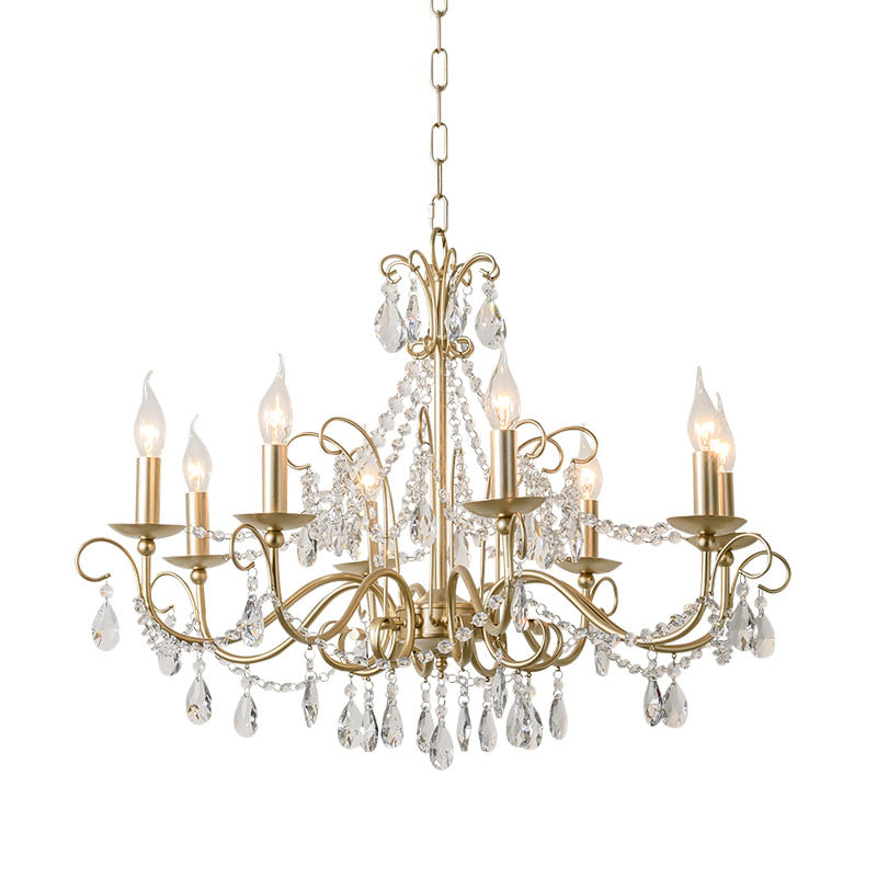 Gold Candle Chandelier Pendant Light Rustic Crystal 3/6/8 Lights - Rebooters
