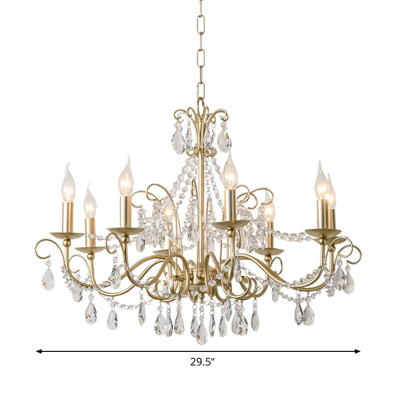Gold Candle Chandelier Pendant Light Rustic Crystal 3/6/8 Lights - Rebooters