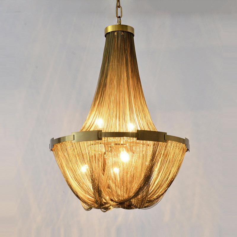 6 Lights Basket-Shaped Chandelier Lamp Rural Gold Pendant - Rebooters