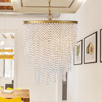 5/6 Lights Waterfall Chandelier Light Rural Brass Crystal Pendant - Rebooters