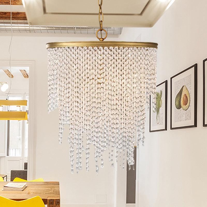 5/6 Lights Waterfall Chandelier Light Rural Brass Crystal Pendant - Rebooters