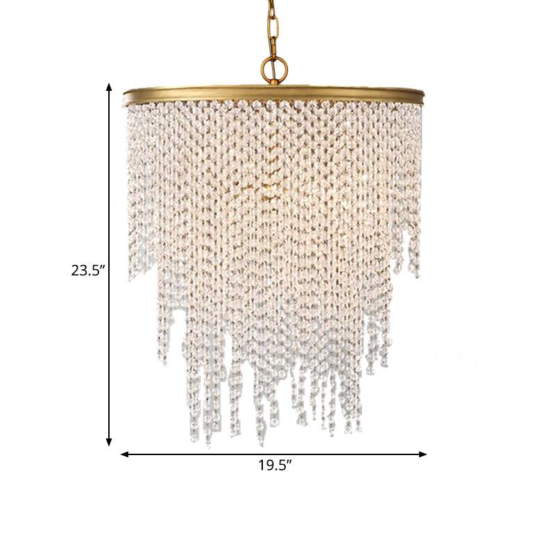 5/6 Lights Waterfall Chandelier Light Rural Brass Crystal Pendant - Rebooters