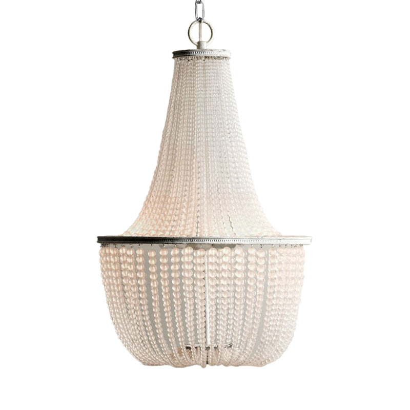 White Beaded Pendant Chandelier Rustic Crystal 3 Lights Fixture - Rebooters