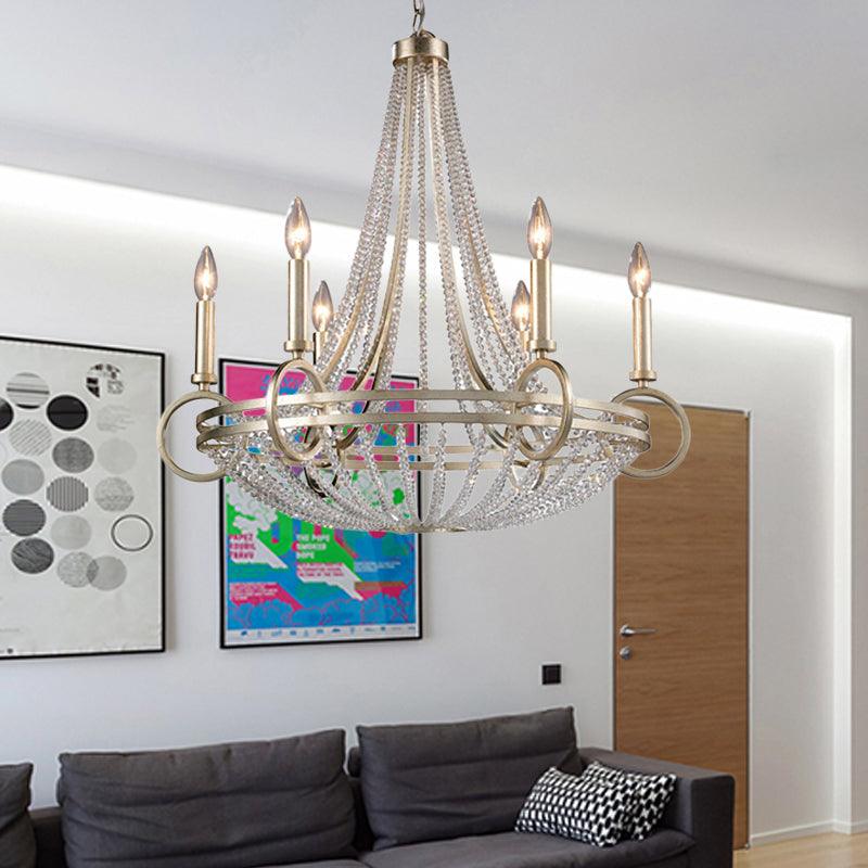 6 Lights Candle-Style Chandelier Traditional Metallic Pendant - Rebooters