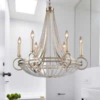 6 Lights Candle-Style Chandelier Traditional Metallic Pendant - Rebooters