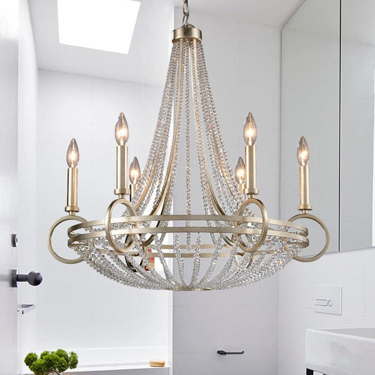 6 Lights Candle-Style Chandelier Traditional Metallic Pendant - Rebooters