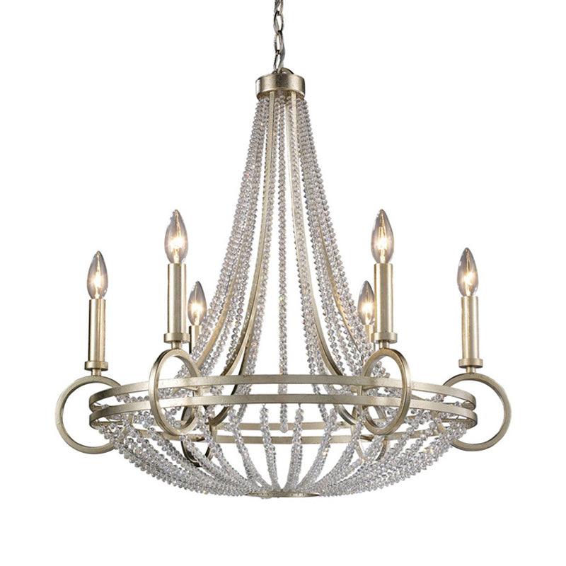 6 Lights Candle-Style Chandelier Traditional Metallic Pendant - Rebooters