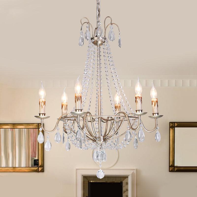 6 Lights Crystal Chandelier Light Fixture Simple Silver Candelabra Ceiling Lamp - Rebooters