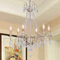 6 Lights Crystal Chandelier Light Fixture Simple Silver Candelabra Ceiling Lamp - Rebooters