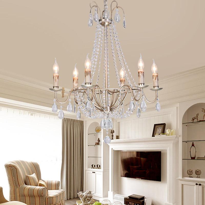 6 Lights Crystal Chandelier Light Fixture Simple Silver Candelabra Ceiling Lamp - Rebooters
