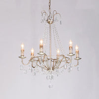 6 Lights Crystal Chandelier Light Fixture Simple Silver Candelabra Ceiling Lamp - Rebooters